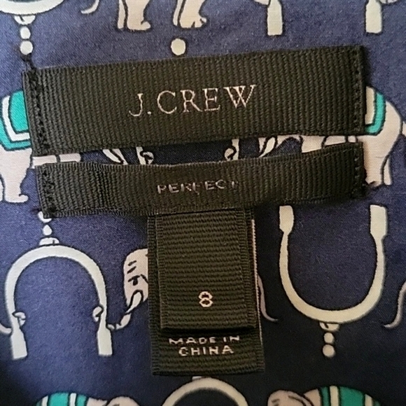 J. Crew Womens Perfect Slim Blue Elephant Print Button Front Shirt - Size 8 - Picture 6 of 7